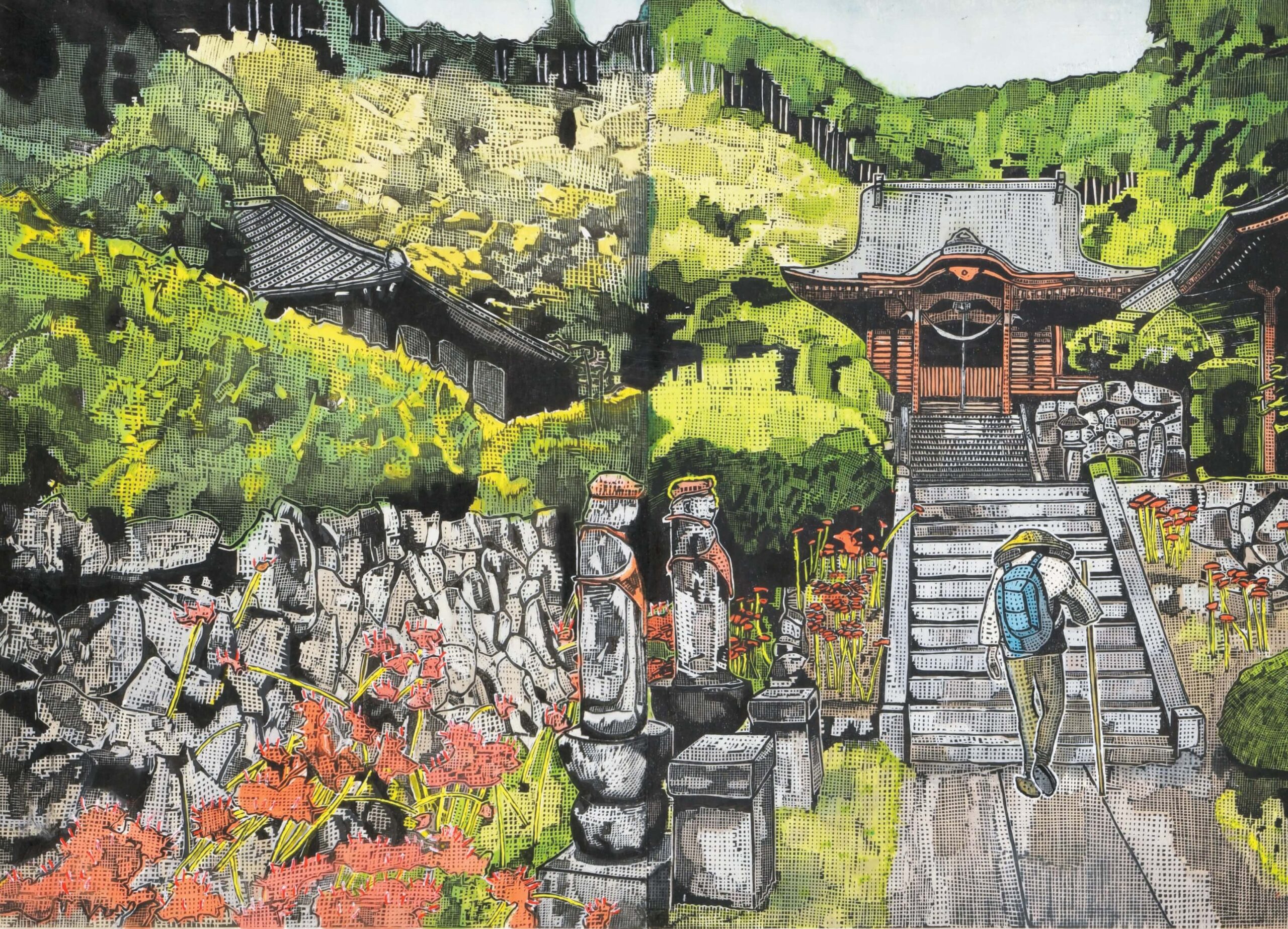 版画屏風【原和 雄作品】新槐樹社会員・日本板画院 屏風版画 木喰木彫【原 和雄作品】新槐樹社会員・日本版画院